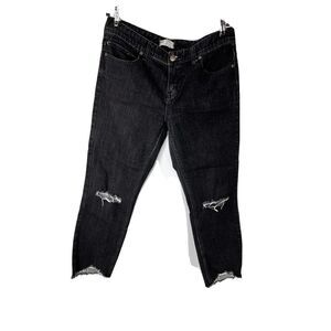 Free People Black Distressed Jeans Size 31 Skinny Raw Hem Ankle